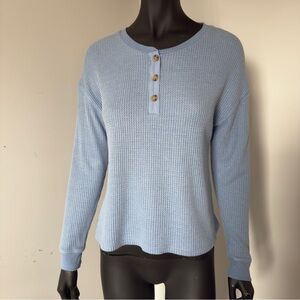 225. Knix Waffle Knit Henley Long Sleeve Top Blue – Size L